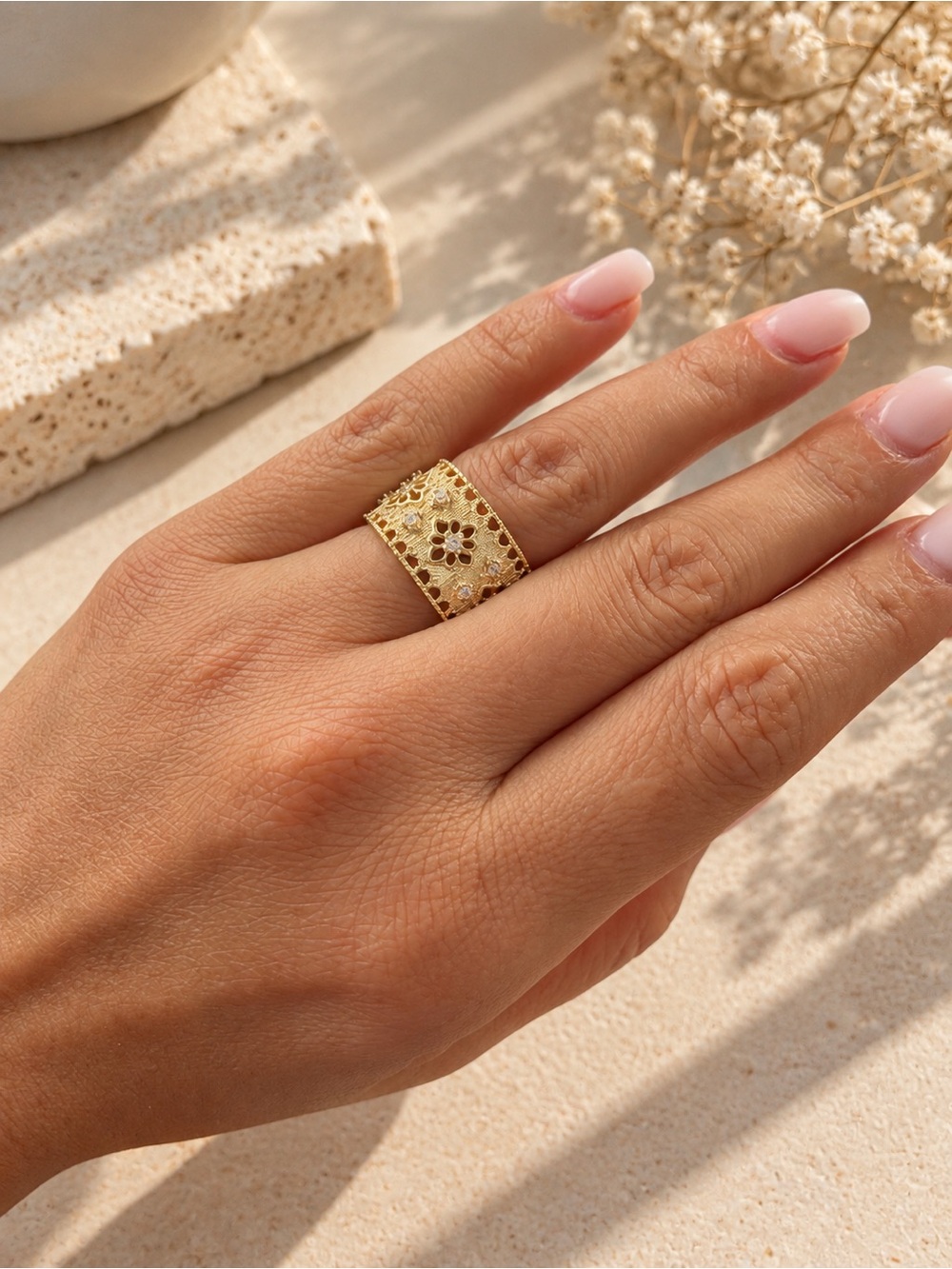 Gold Crystal Open Band Ring